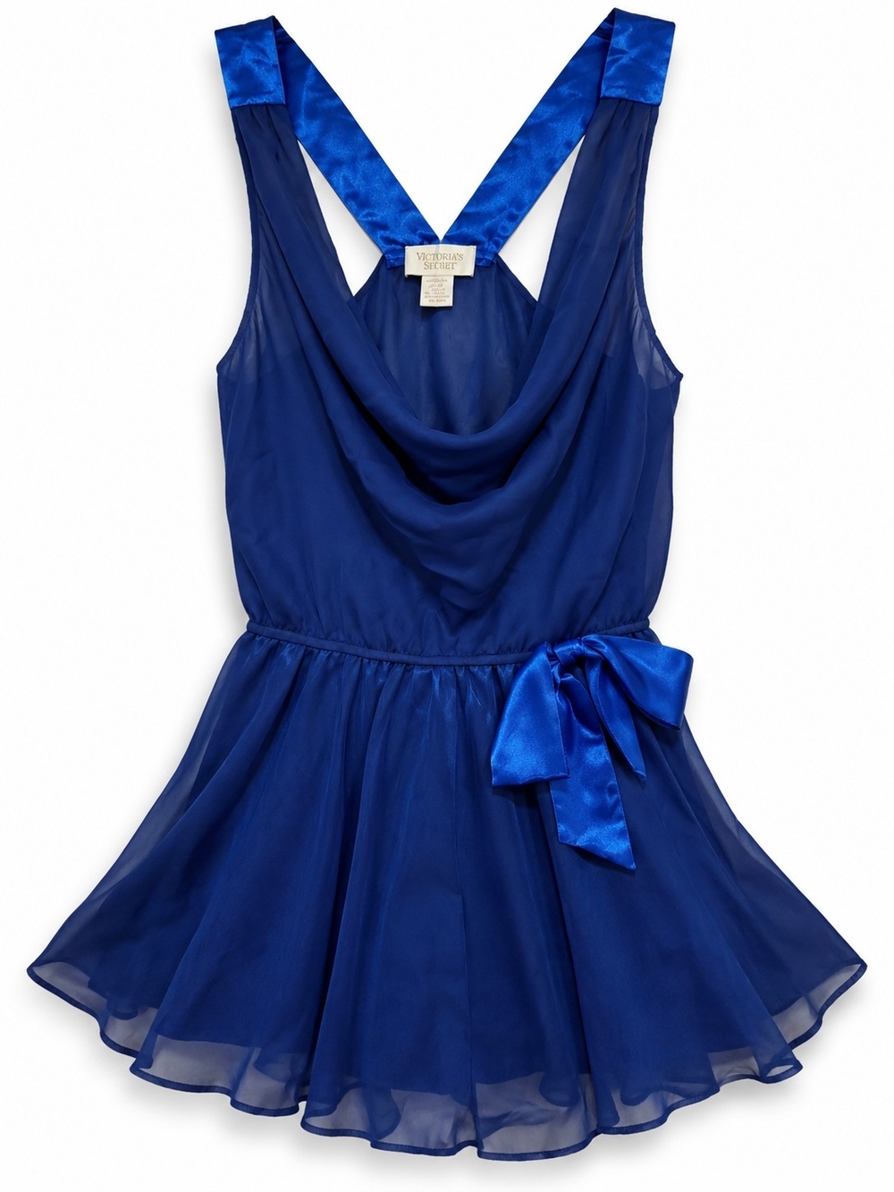 Victoria’s Secret Vintage Blue Chiffon Satin Bow Babydoll Lingerie Medium Y2K